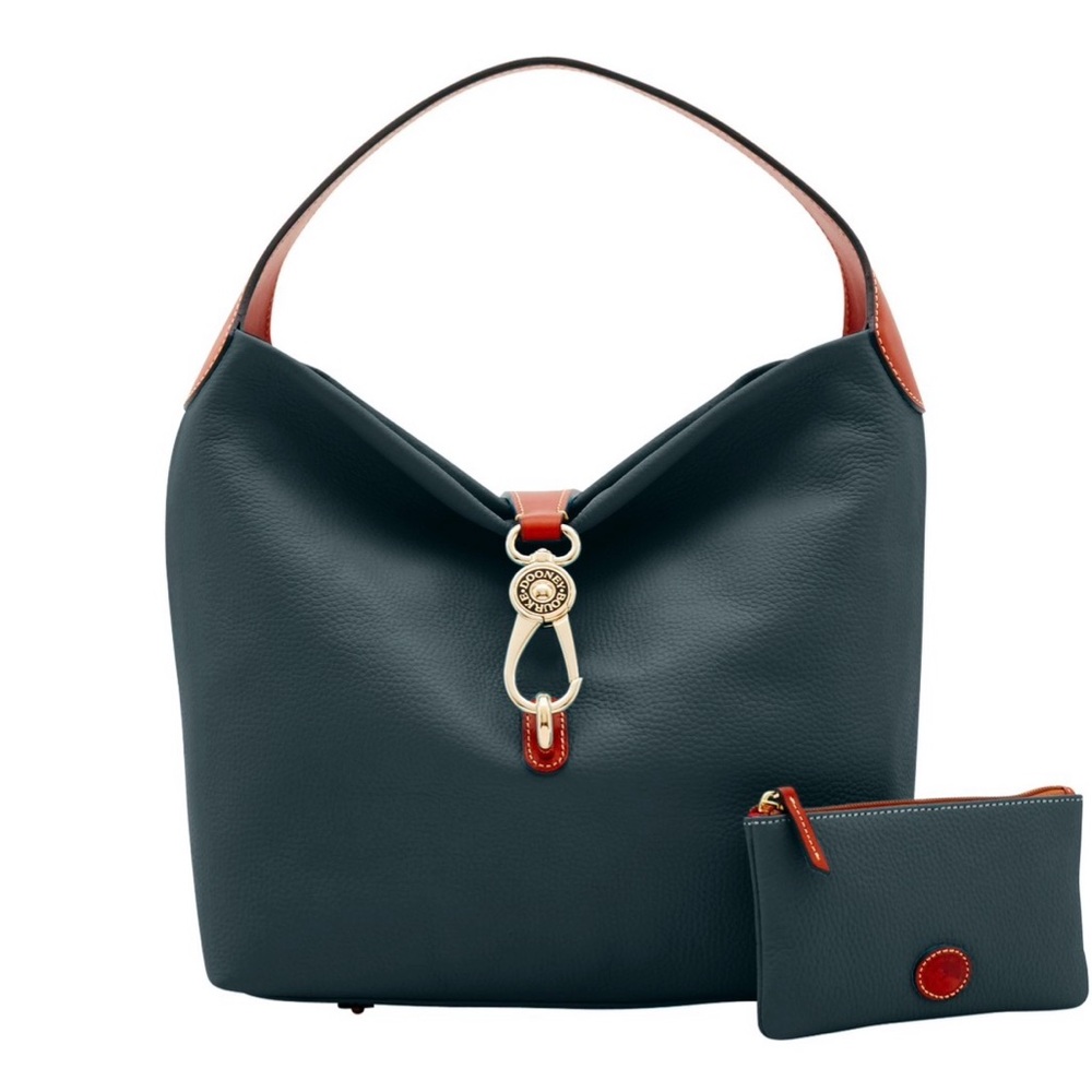 Dooney & Bourke HUNTER GREEN Leather Hobo with Red-Brown Trim
